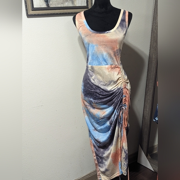 Plus Tie Dye Drawstring Split Thigh Dress - Picture 7 of 11